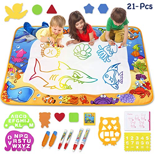 Product Cover toyk Aqua Magic mat - Kids Painting Writing Doodle Board Toy - Color Doodle Drawing mat Bring Magic pens Educational Toys 1 2 3 4 5 6 7 8 9 10 11 12 Year Old Girls Boys Age Toddler Gift