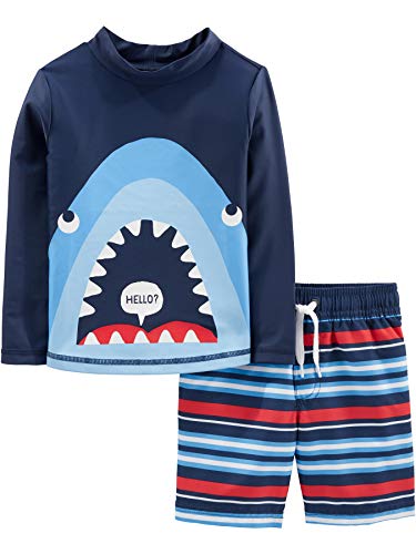 Product Cover Simple Joys by Carter's Boys' Toddler 2-Piece Swimsuit Trunk and Rashguard, Blue Shark, 3T
