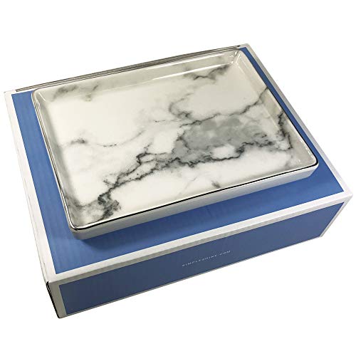 Product Cover Jewelry Dish Tray | Marble Pattern Ceramic Dish Key Plate Holder or Key Tray Silver Edge | Wrapped in Decorative Gift Box