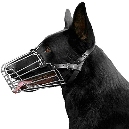 Product Cover BRONZEDOG German Shepherd Dog Muzzle Wire Metal Basket Adjustable Leather Muzzle for Large Dogs (Size 1)