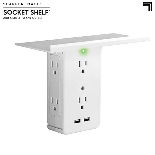 Product Cover Socket Shelf- 8 Port Surge Protector Wall Outlet, 6 Electrical Outlet Extenders, 2 USB Charging Ports & Removable Built-In Shelf UL Listed