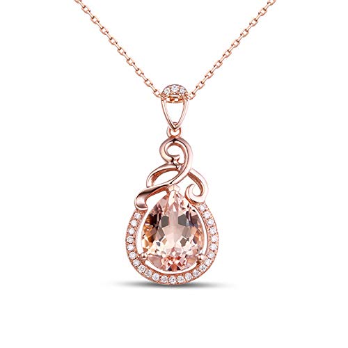 Product Cover Rose Gold Necklace For Women - YOUMIYA Imitation Natural Morgan Stone Pendant Fashion Necklace Clavicle Chain Necklace Stainless Steel Crystal Necklace Birthday Gifts For Women (PINK)