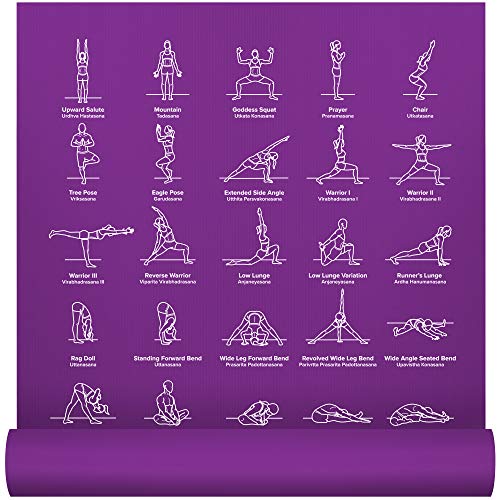 Product Cover NewMe Fitness Instructional Yoga Mat, Purple - Printed w/ 70 Illustrated Poses, 24