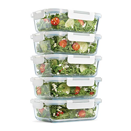 Product Cover Fit & Fresh Glass Containers, Set of 5 Containers with Locking Lids, Meal Prep, 5-Pack, Glass Storage Containers with Airtight Seal, 35 oz.