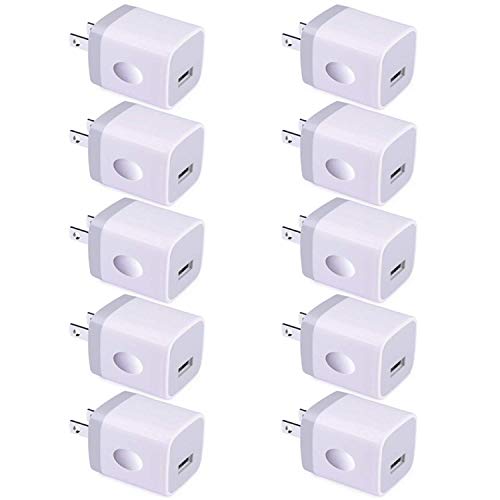 Product Cover USB Wall Charger, Charger Adapter, VectorTech (10 Pack) 5V/1Amp Single Port Quick Charger Plug Cube for iPhone 7/6S/6S Plus/6 Plus/6/5S/5, Samsung Galaxy S7/S6/S5 Edge, LG, HTC, Huawei, Moto, Kindle