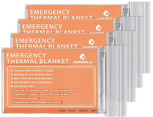 Product Cover ANMEILU Emergency Mylar Thermal Blankets -Space Blanket Survival kit Camping Blanket (4-Pack). Perfect for Outdoors, Hiking, Survival, Bug Out Bag ，Marathons or First Aid