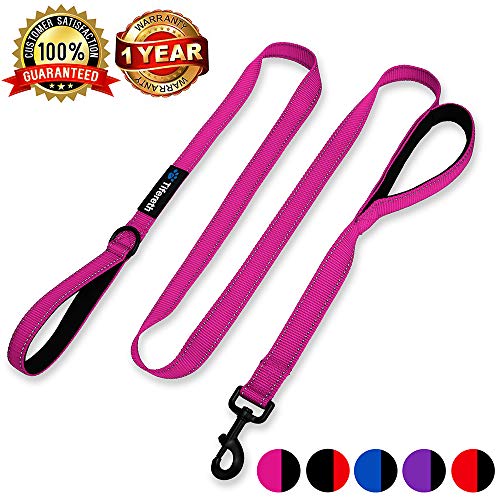 Product Cover Tifereth Heavy Duty Dog Leash Reflective Nylon Dog Leash 2 Handles Padded Traffic Handle for Extra Control 6 ft Long Perfect for Medium to Large Dogs (Pink)