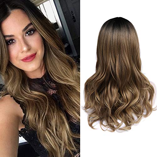 Product Cover Quantum Love Wigs Ombre Wig Black Brown Blonde Middle Part Long Wavy Wig Heat Resistant Synthetic Daily Party Wig for Women