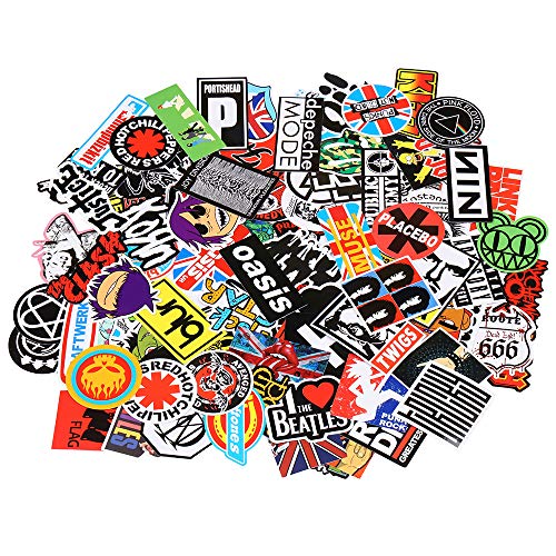 Product Cover Baybuy Rock and Roll Music Band Vinyl Waterproof Stickers for Electronic Organ Guitar Piano Violin Drum Kit Flute Brass Decals for Laptop Skateboard Luggage -100 Pieces