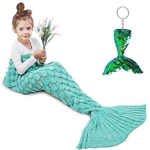 Product Cover AmyHomie Mermaid Tail Blanket, Mermaid Blanket Adult Mermaid Tail Blanket, Crotchet Kids Mermaid Tail Blanket for Girls (Scalegreen, Kids)