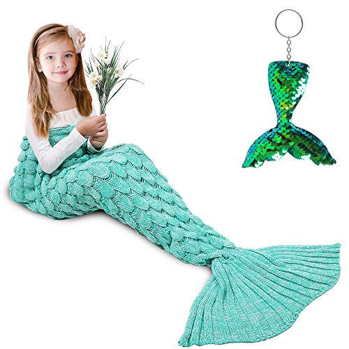 Product Cover AmyHomie Mermaid Tail Blanket, Mermaid Blanket Adult Mermaid Tail Blanket, Crotchet Kids Mermaid Tail Blanket for Girls (ScaleMint, Kids)