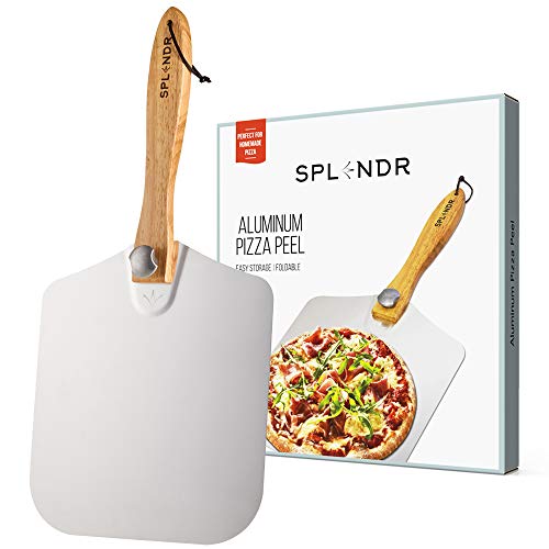 Product Cover SPLENDR Aluminum Metal Pizza Peel with Foldable Wood Handle 12 Inch x 14 Inch Great Gift for Homemade Pizza Lovers. Easy Storage Pizza Paddle for Baking Bread