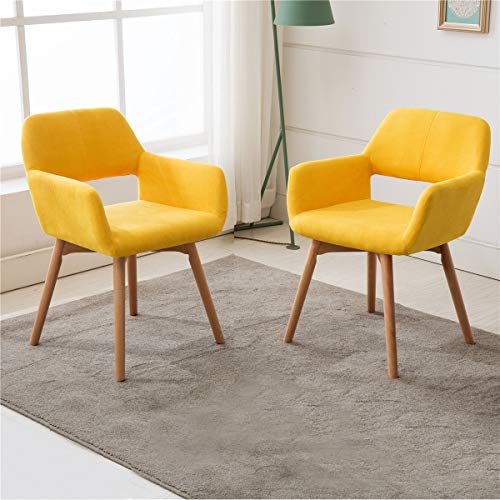 Product Cover Lansen Furniture (Set of 2) Modern Living Dining Room Accent Arm Chairs Club Guest with Solid Wood Legs (Yellow)