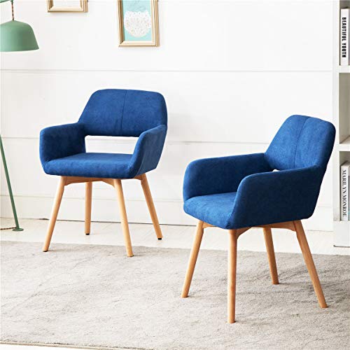 Product Cover Lansen Furniture (Set of 2) Modern Living Dining Room Accent Arm Chairs Club Guest with Solid Wood Legs (Blue)
