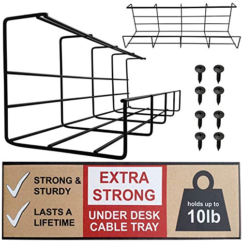 Product Cover Under Desk Cable Tray - Super Sturdy Cable Organizer for Wire Management. Metal Wire Cable Tray for Office, Studio and Home (Black, 2x16'')
