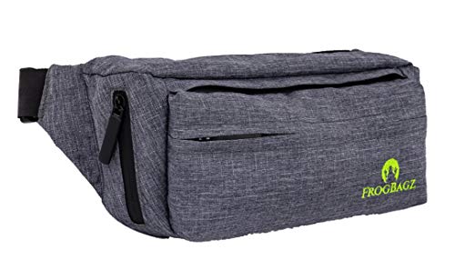 Product Cover Frog Bagz - Travel Fanny Pack, Gray with Waterproof Polyester and Zippers for All-Weather Protection with Adjustable Strap from 20 Inches to 50 Inches with 4 Cargo Pockets