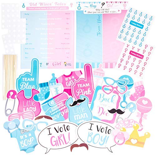 Product Cover Large Baby Shower or Gender Reveal Photo Booth Props and Two Gender Reveal Game Posters with Boy or Girl Voting Stickers
