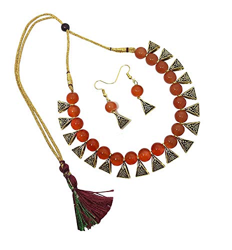 Product Cover Efulgenz Boho Indian Oxidized Faux Pearl Beaded Vintage Tribal Statement Choker Necklace Earrings Jewelry Set