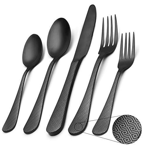 Product Cover Matte Black Silverware Set, Satin Finish 20-Piece Stainless Steel Flatware Set,Kitchen Utensil Set Service for 4,Tableware Cutlery Set for Home and Restaurant, Dishwasher Safe