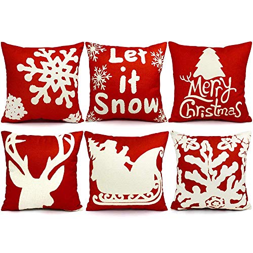 Product Cover UMIKU 6PCS Christmas Pillow Covers 18x18 Christmas Decorations Pillows Covers Christmas Decorative Throw Pillows Cases Sofa Indoor Home Décor