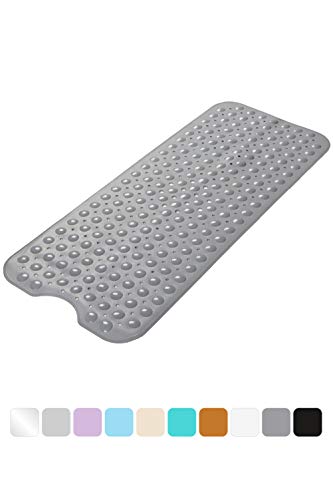 Product Cover AmazerBath Bath Tub Mat, Extra Long 39 x 16 Inches Non-Slip Shower Mats with Suction Cups and Drain Holes, Bathtub Mats Bathroom Mats Machine Washable (Gray)