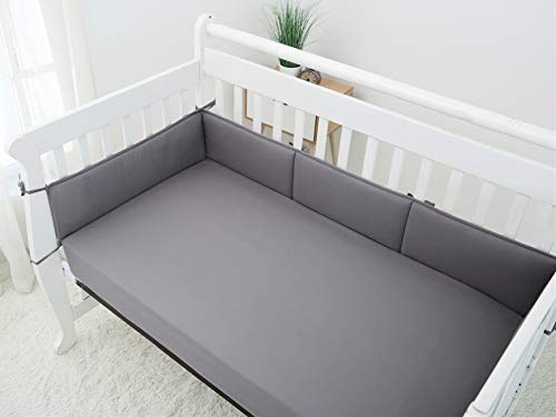 Product Cover Napping Microfiber Crib Bumper, Safe Soft Breathable and Hypoallergenic, Warm for Winter Season, Fits Standard Size Crib 28 inches x 52 inches, Machine Washable, Grey