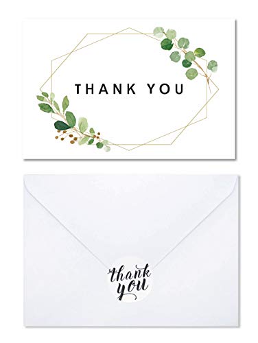 Product Cover Watercolor Foliage Thank You Card -Elegant Design Thank you Greeting Card Bulk, Includes 40 Pack Blank Note Card,Envelopes and Stickers-Perfect For Wedding, Baby shower, Business,Bridal