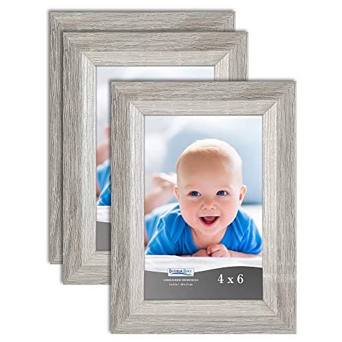 Product Cover Icona Bay 4x6 Picture Frame (3 Pack, Heritage Gray Wood Finish), Gray Photo Frame 4 x 6, Composite Wood Frame for Walls or Tables, Set of 3 Cherished Memories Collection