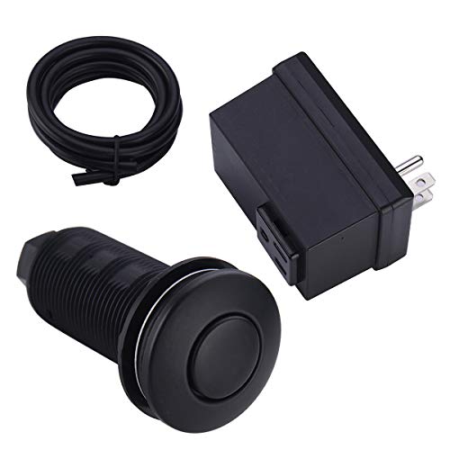 Product Cover BESTILL Garbage Disposal Sink Top Air Switch Kit with Single Outlet, Matte Black (Long Button with Brass Cover)