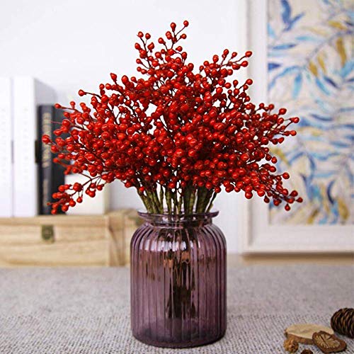 Product Cover Efivs Arts Artificial Red Berry,8 Pack Holly Christmas Berries Stems for Christmas Tree Decorations, Crafts, Holiday and Home Decor