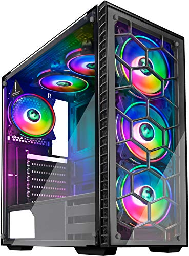 Product Cover MUSETEX ATX Mid Tower Gaming Computer Case 6 RGB LED Fans 2 Translucent Tempered Glass Panels USB 3.0 Port,Cable Management/Airflow, Gaming Style Window Case(903-D6)