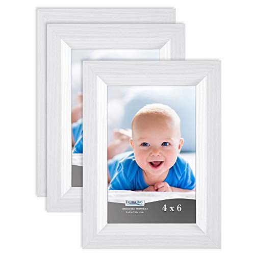 Product Cover Icona Bay 4x6 Picture Frame (3 Pack, Aspen White Wood Finish), White Photo Frame 4 x 6, Composite Wood Frame for Walls or Tables, Set of 3 Cherished Memories Collection
