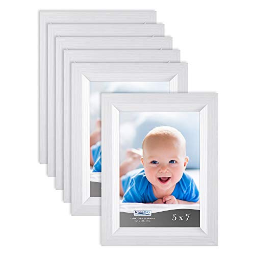 Product Cover Icona Bay 5x7 Picture Frame (6 Pack, Aspen White Wood Finish), White Photo Frame 5 x 7, Composite Wood Frame for Walls or Tables, Set of 6 Cherished Memories Collection