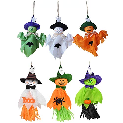 Product Cover 6 Pieces Halloween Decoration Hanging Ghost, Pumpkin Ghost Straw Windsock Pendant for Patio Lawn Garden Party and Holiday Decorations