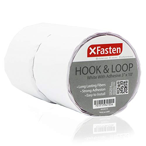 Product Cover XFasten Adhesive Hook and Loop Tape, White, 3-Inch x 10-Foot Sticky Back Double-Sided Hook Loop Tape for Textile, Tools, Gardening Beds, Mounting Chargers