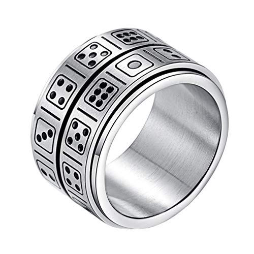 Product Cover INRENG Men's Stainless Steel 14mm Wide Spinner Ring Band Creative Dice Pattern Design Double Layers