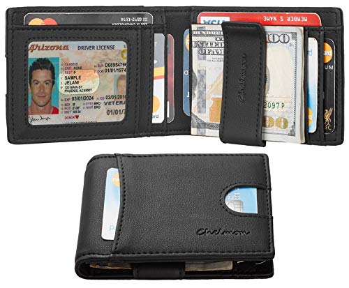 Product Cover Chelmon Slim Mens Minimalist Wallet Money Clip RFID Blocking Bifold(Black)