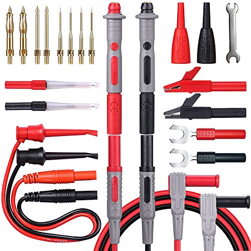 Product Cover Bionso 21-Piece Multimeter Leads Kit, Professional and Upgraded Test Leads Set with Replaceable Gold-Plated Multimeter Probes, Alligator Clips, Test Hooks and Back Probe Pins.