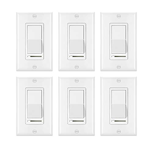 Product Cover [6 Pack] BESTTEN Rocker Dimmer Switch for Dimmable LED, Halogen and Incandescent Bulbs, Single-Pole or 3-Way, 120V, UL Listed, White