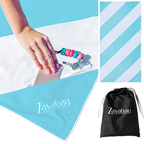 Product Cover Zavabay Microfiber Travel Towel - Compact Beach Towel for Men, Women and Children - Fast Drying, Absorbent, Lightweight, Sand Free Towel with Zipper Pouch for Easy Storage and Bonus Carry Bag (Aqua)