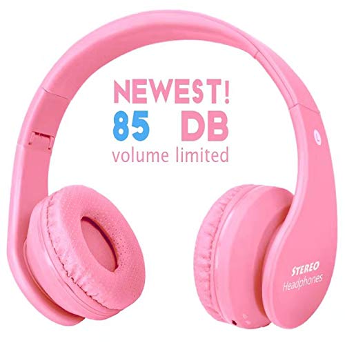 Product Cover Newest! Kid Bluetooth Wireless Headphones Safe 85db Volume Limited, Long Lasting Playing, Foldable Stereo Over-Ear Headset Build-in Mic, Wired/Wireless Headphones for PC Tablet Kindle (Pink)