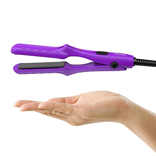 Product Cover Ovonni Mini Travel Hair Straightener, Dual Voltage 3/4 Inch Ceramic Tourmaline Negative Ionic Flat Iron with Traveling Bag for Europe, Professional Straightener Iron for Fine/Thin Short Hair (Purple)