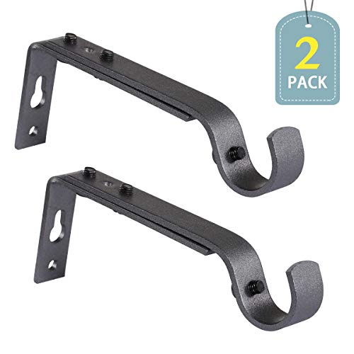 Product Cover H.VERSAILTEX Adjustable Curtain Rod Brackets for 3/4 inch Rods, Set of 2, Premium Steel Cafe Rod Bracket for Walls, Curtain Rod Holder, Pewter