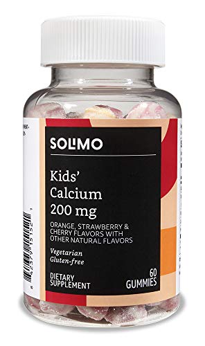 Product Cover Amazon Brand - Solimo Kids' Calcium, 200mg, 60 Gummies (2 Gummies per Serving)