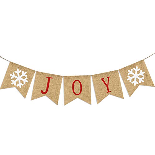 Product Cover Burlap Joy Banner | Christmas Bunting Banner | Rustic Christmas Decorations | Holiday Banner| Holiday Decorations| Home Mantle Fireplace Decor
