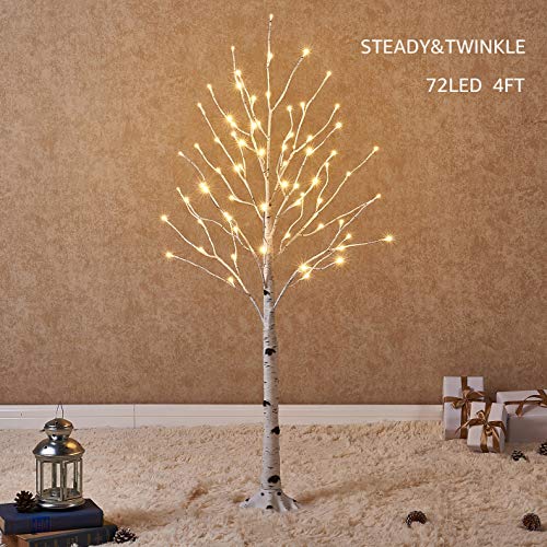 Product Cover Hairui Prelit White Birch Tree with LED Lights 4FT 72L for Christmas Holiday Party Decorations Tree Plug in Indoor Outdoor Use