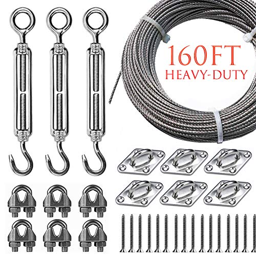 Product Cover Newpow String Lights Hanging Kit for Outdoor, Heavy-Duty Turnbuckle Pad Eye Wire Rope Clamp Well-Made 304 Stainless Steel Suspension Kit with Great Durability and Rust Resistance - Easy to Install