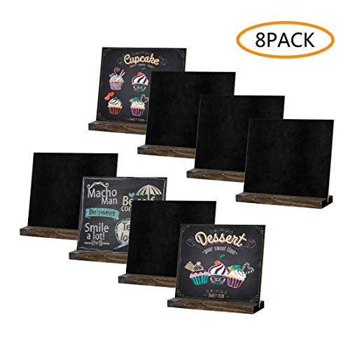 Product Cover 8 Pack Mini Chalkboard Signs, 5 X 6 Inch Vintage Wooden Tabletop Chalkboard Sign with Base Stand, Framed Message Small Chalkboard Sign for Party, Restaurant, Wedding, Bar Countertop and Home