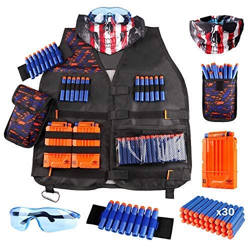 Product Cover uwantme Kids Tactical Vest kit for nerf Guns n-Strike Elite Series with Refill Darts, Dart Pouch, Reload Clips, Tactical mask, Wrist Band and Protective Glasses for Boys