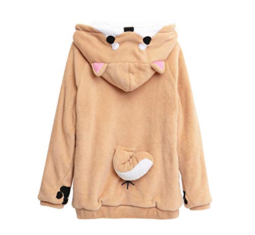 Product Cover BAIMORE Home Wear Clothes Hoodie Sweatshirt Cute Coral Celvet Long Sleeve with 3D Shiba Inu Dog Ear and Dog Tail